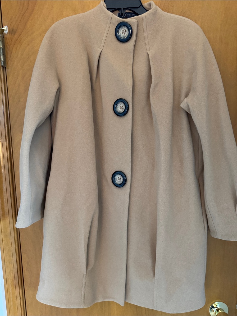 Anne Klein Tan Pea Coat with Dark Button Accents